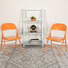 2 Pack HERCULES COLORBURST Series Orange Marmalade Triple Braced & Double Hinged Metal Folding Chair [FLF-2-HF3-ORANGE-GG]