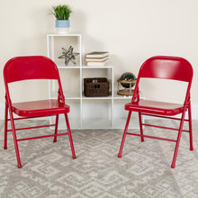 2 Pack HERCULES Series Triple Braced & Double Hinged Red Metal Folding Chair [FLF-2-HF3-MC-309AS-RED-GG]