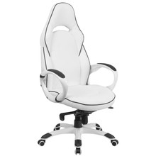 High Back White Vinyl Executive Swivel Office Chair with Black Trim and Arms [FLF-CH-CX0496H01-GG]