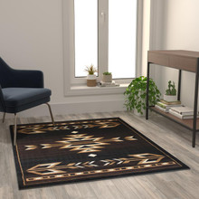 Amado Collection Southwestern 4' x 5' Brown Area Rug - Olefin Accent Rug with Jute Backing - Living Room, Bedroom, Entryway [FLF-KP-RGB9072-45-BN-GG]
