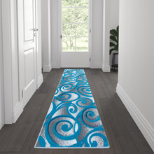 Willow Collection Modern High-Low Pile Swirled 2' x 7' Turquoise Area Rug - Olefin Accent Rug - Entryway, Bedroom, Living Room [FLF-ACD-RG241-27-TQ-GG]