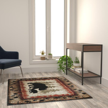 Ursus Collection 4' x 5' Rustic Lodge Wandering Black Bear and Cub Area Rug with Jute Backing [FLF-KP-RGB3940-45-BN-GG]