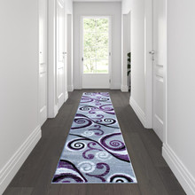 Valli Collection 2' x 11' Purple Abstract Area Rug - Olefin Rug with Jute Backing - Hallway, Entryway, Bedroom, Living Room [FLF-OKR-RG1100-211-PU-GG]