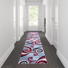Valli Collection 2' x 11' Red Abstract Area Rug - Olefin Rug with Jute Backing - Hallway, Entryway, Bedroom, Living Room [FLF-OKR-RG1100-211-RD-GG]