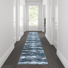 Marian Collection 2' x 11' Distressed Turquoise Olefin Area Rug with Jute Backing for Entryway, Living Room, Bedroom [FLF-OKR-RG1102-211-TQ-GG]