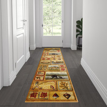 Gaylord Collection Beige 2' x 7' Bear and Moose Wilderness Area Rug with Jute Backing for Indoor Use [FLF-ACD-RGZ875338-27-BG-GG]