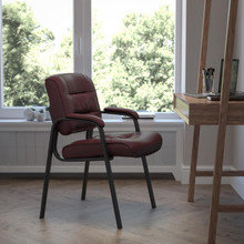 Burgundy LeatherSoft Executive Side Reception Chair with Black Metal Frame [FLF-BT-1404-BURG-GG]