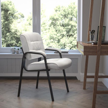 White LeatherSoft Executive Side Reception Chair with Black Metal Frame [FLF-BT-1404-WH-GG]