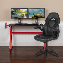 Red Gaming Desk and Black Racing Chair Set with Cup Holder and Headphone Hook [FLF-BLN-X10RSG1030-BK-GG]