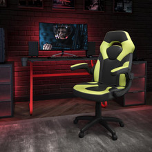 Red Gaming Desk and Green/Black Racing Chair Set with Cup Holder and Headphone Hook [FLF-BLN-X10RSG1030-GN-GG]