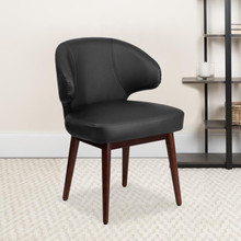 Comfort Back Series Black LeatherSoft Side Reception Chair with Walnut Legs [FLF-BT-1-BK-GG]