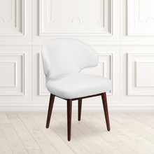 Comfort Back Series White LeatherSoft Side Reception Chair with Walnut Legs [FLF-BT-2-WH-GG]