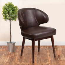 Comfort Back Series Brown LeatherSoft Side Reception Chair with Walnut Legs [FLF-BT-4-BN-GG]