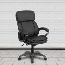 High Back Black LeatherSoft Executive Swivel Ergonomic Office Chair with Lumbar Support Knob with Arms [FLF-BT-90272H-GG]