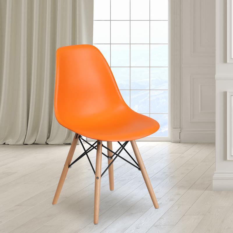 Elon Series Orange Plastic Chair with Wooden Legs [FLF-FH-130-DPP