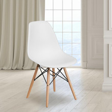 Elon Series White Plastic Chair with Wooden Legs [FLF-FH-130-DPP-WH-GG]