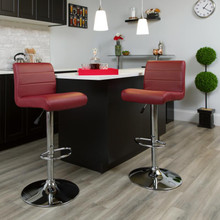Contemporary Burgundy Vinyl Adjustable Height Barstool with Rolled Seat and Chrome Base [FLF-DS-8101B-BG-GG]