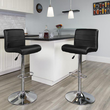 Contemporary Black Vinyl Adjustable Height Barstool with Rolled Seat and Chrome Base [FLF-DS-8101B-BK-GG]