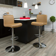 Contemporary Cappuccino Vinyl Adjustable Height Barstool with Rolled Seat and Chrome Base [FLF-DS-8101B-CAP-GG]