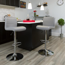 Contemporary Gray Vinyl Adjustable Height Barstool with Rolled Seat and Chrome Base [FLF-DS-8101B-GY-GG]