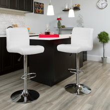 Contemporary White Vinyl Adjustable Height Barstool with Rolled Seat and Chrome Base [FLF-DS-8101B-WH-GG]