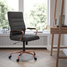 High Back Black LeatherSoft Executive Swivel Office Chair with Rose Gold Frame and Arms [FLF-GO-2286H-BK-RSGLD-GG]