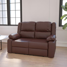 Harmony Series Brown LeatherSoft Loveseat with Two Built-In Recliners [FLF-BT-70597-LS-BN-GG]