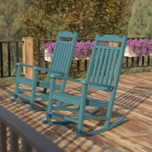 Set of 2 Winston All-Weather Rocking Chair in Teal Faux Wood  [FLF-2-JJ-C14703-TL-GG]