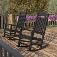 Set of 2 Winston All-Weather Rocking Chair in Black Faux Wood  [FLF-2-JJ-C14703-BK-GG]
