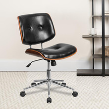 Low Back Black LeatherSoft Ergonomic Wood Swivel Task Office Chair [FLF-SD-2658-5-GG]