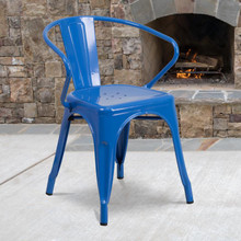 Commercial Grade Blue Metal Indoor-Outdoor Chair with Arms [FLF-CH-31270-BL-GG]