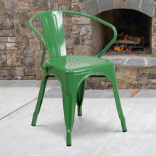 Commercial Grade Green Metal Indoor-Outdoor Chair with Arms [FLF-CH-31270-GN-GG]
