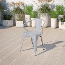 Commercial Grade Silver Metal Indoor-Outdoor Chair with Arms [FLF-CH-31270-SIL-GG]