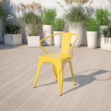 Commercial Grade Yellow Metal Indoor-Outdoor Chair with Arms [FLF-CH-31270-YL-GG]