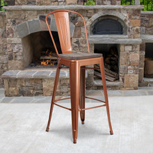 30" High Copper Metal Barstool with Back and Wood Seat [FLF-ET-3534-30-POC-WD-GG]