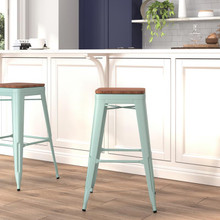 30" High Backless Mint Green Barstool with Square Wood Seat [FLF-ET-BT3503-30-MINT-WD-GG]