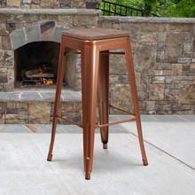 30" High Backless Copper Barstool with Square Wood Seat [FLF-ET-BT3503-30-POC-WD-GG]