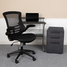 Work From Home Kit - Black Computer Desk, Ergonomic Mesh Office Chair and Locking Mobile Filing Cabinet with Inset Handles [FLF-BLN-CLIFAPPX5-BK-GG]
