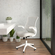 Mid-Back Light Gray Mesh Swivel Ergonomic Task Office Chair with White Frame and Flip-Up Arms [FLF-BL-X-5M-WH-GY-GG]
