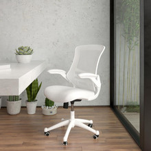 Mid-Back White Mesh Swivel Ergonomic Task Office Chair with White Frame and Flip-Up Arms [FLF-BL-X-5M-WH-WH-GG]