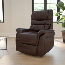 HERCULES Series Brown LeatherSoft Remote Powered Lift Recliner for Elderly [FLF-CH-US-153062L-BRN-LEA-GG]