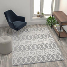 Indoor Geometric 5'x7' Area Rug - Hand Woven Gray Area Rug with Ivory Diamond Pattern, Polyester/Cotton Blend [FLF-CI-21-230-57-GY-GG]