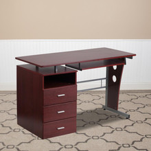 Mahogany Desk with Three Drawer Pedestal and Pull-Out Keyboard Tray [FLF-NAN-WK-008-GG]
