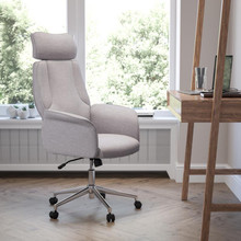 High Back Gray Fabric Executive Swivel Office Chair with Chrome Base and Fully Upholstered Arms [FLF-CH-CX0944H-GY-GG]
