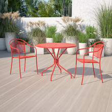 Oia Commercial Grade 35.25" Round Coral Indoor-Outdoor Steel Patio Table with Umbrella Hole [FLF-CO-7-RED-GG]