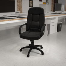 High Back Black Glove Vinyl Executive Swivel Office Chair with Arms [FLF-H8021-GG]