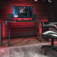 Black Gaming Ergonomic Desk with Cup Holder and Headphone Hook [FLF-NAN-RS-G1030-BK-GG]