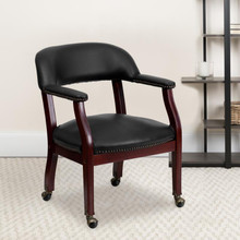 Black Vinyl Luxurious Conference Chair with Accent Nail Trim and Casters [FLF-B-Z100-BLACK-GG]
