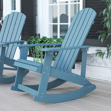 Savannah All-Weather Poly Resin Wood Adirondack Rocking Chair with Rust Resistant Stainless Steel Hardware in Sea Foam [FLF-JJ-C14705-SFM-GG]