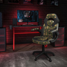 Red Gaming Desk and Camouflage/Black Racing Chair Set with Cup Holder and Headphone Hook [FLF-BLN-X10RSG1030-CAM-GG]